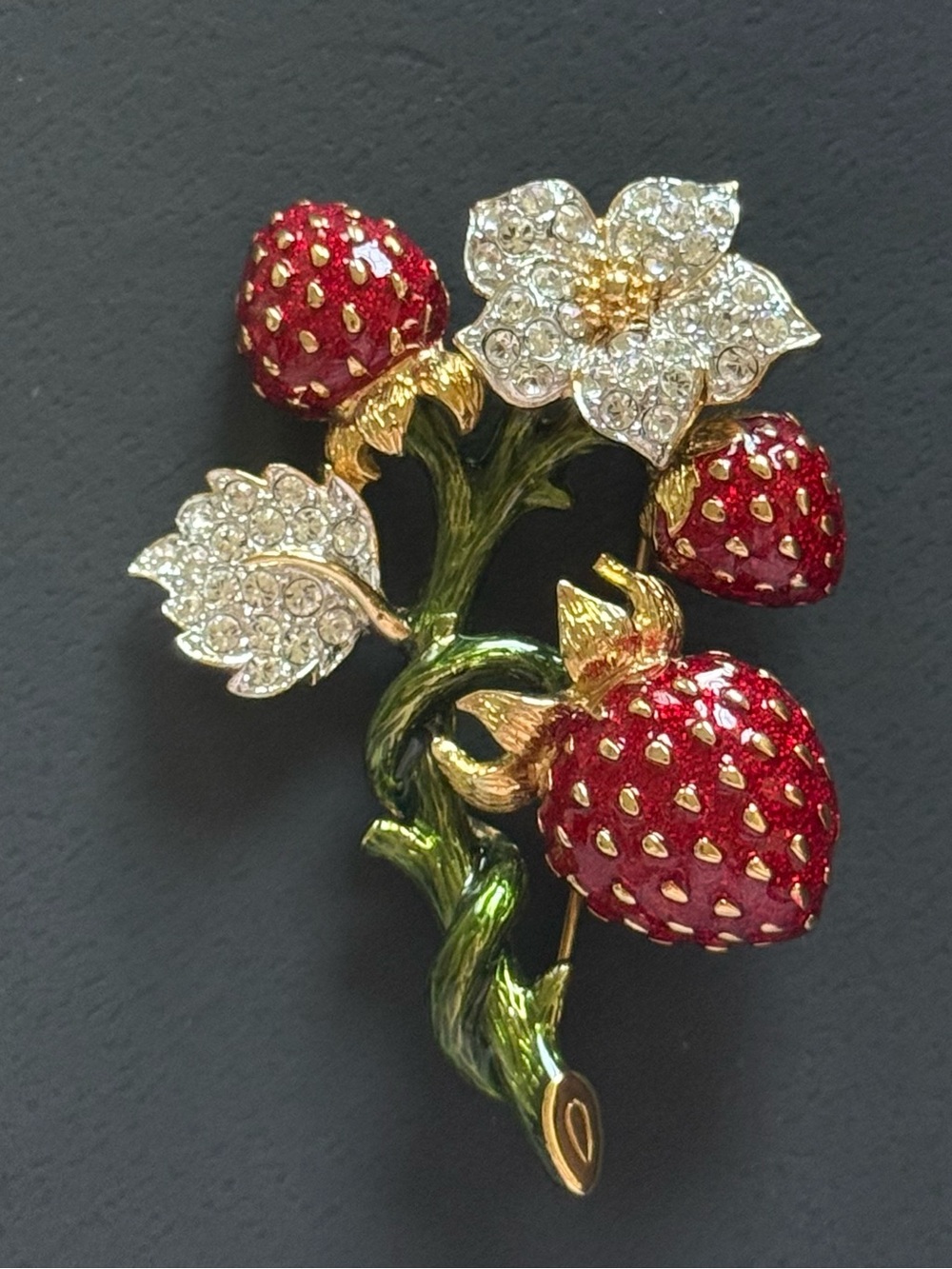 RARE 90s Kenneth Jay Lane Strawberry Brooch Pin